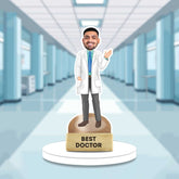 Best Doctor Male Caricature - Custom Caricature Gift | Showpiece featuring a smiling male doctor in a white coat, ideal for clinic or desk decor.